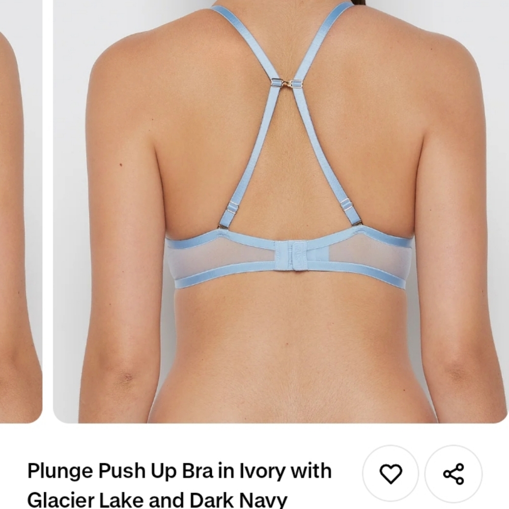 La SENZA Plunge Push Up Bra in Ivory with Glacier Lake and Dark Navy - Picture 3 of 3